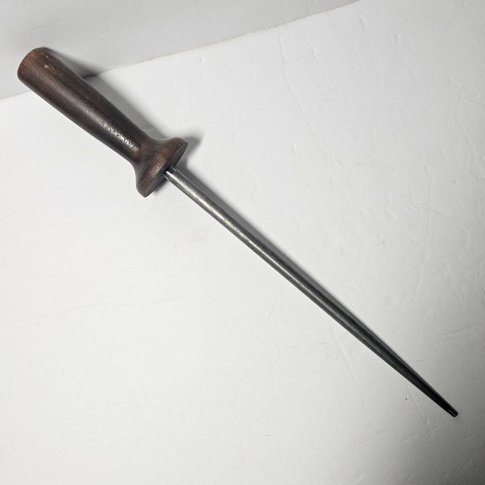 Vintage Turned Wood Handle Knife Sharpening Steel Honing Rod